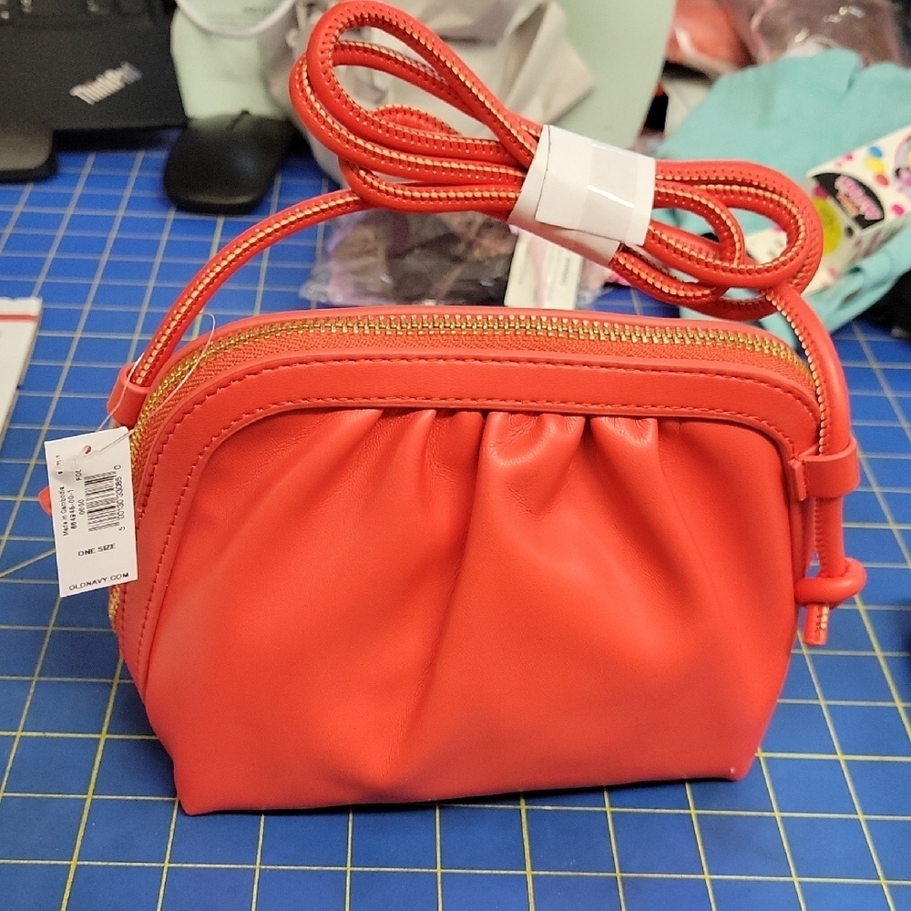 Old Navy Red-Orange 40"? Strap Purse 7" x 4" x 6" Brand New